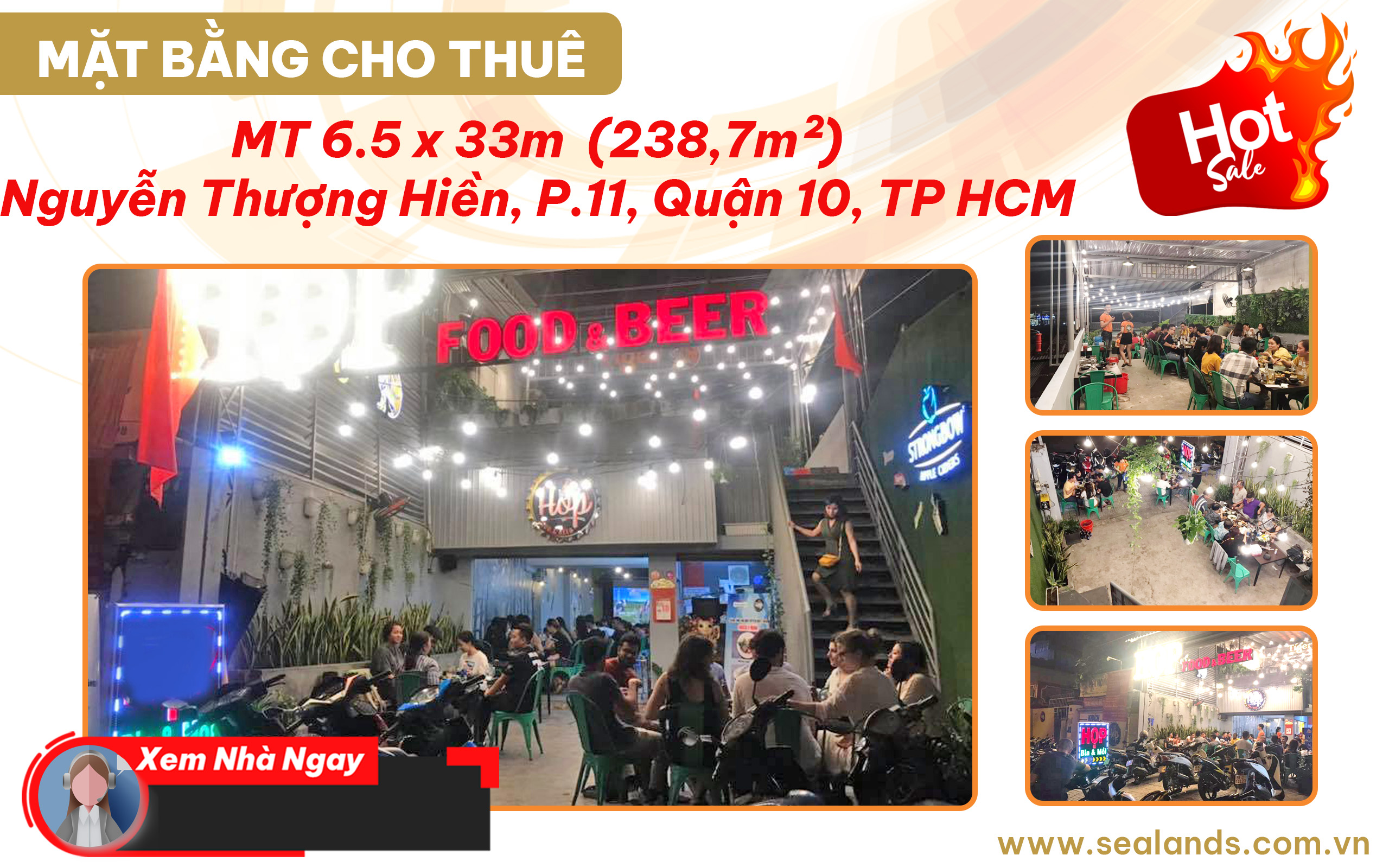 Cho Thuê MT 6.5 x 33m  (238,7m²)Nguyễn Thượng Hiền, P.11, Quận 10, TP HCM